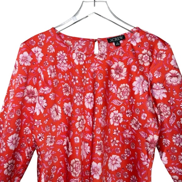 J. Crew Winter Garden Red Floral Poppy Ruffle Flare Women’s Blouse Sz M - Picture 2 of 10
